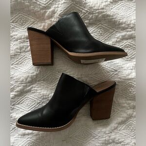 Black Leather Mules